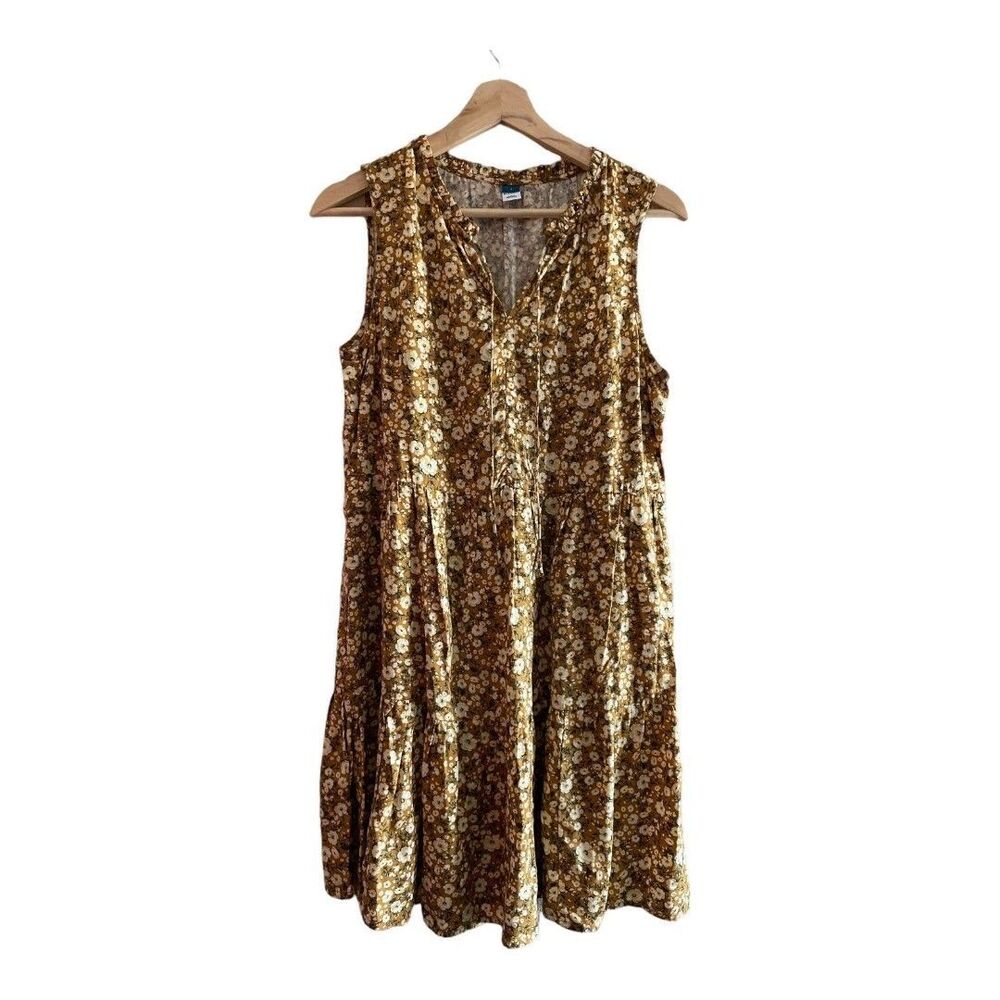 Old Navy mustard yellow ditsy floral flutter hem sleeveless mini sun dress small